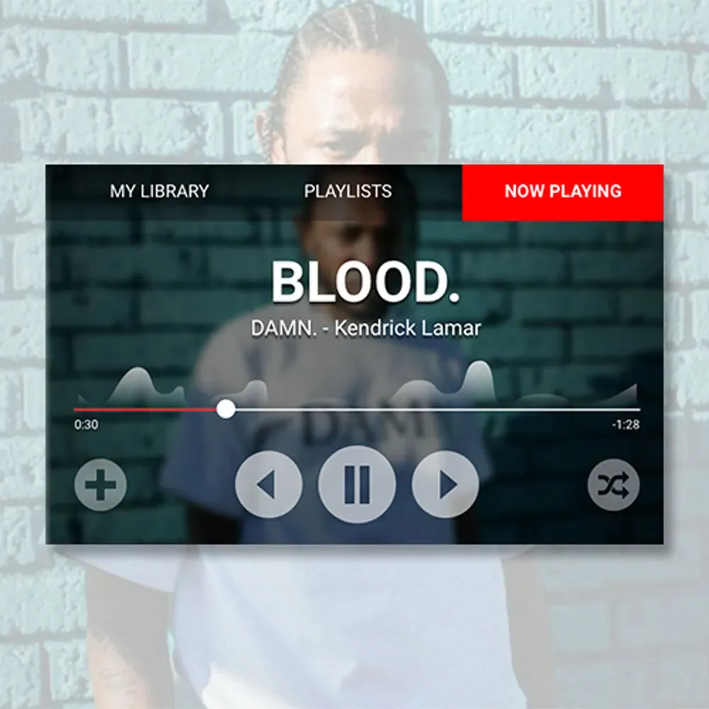 Music player interface designed for a car console screen